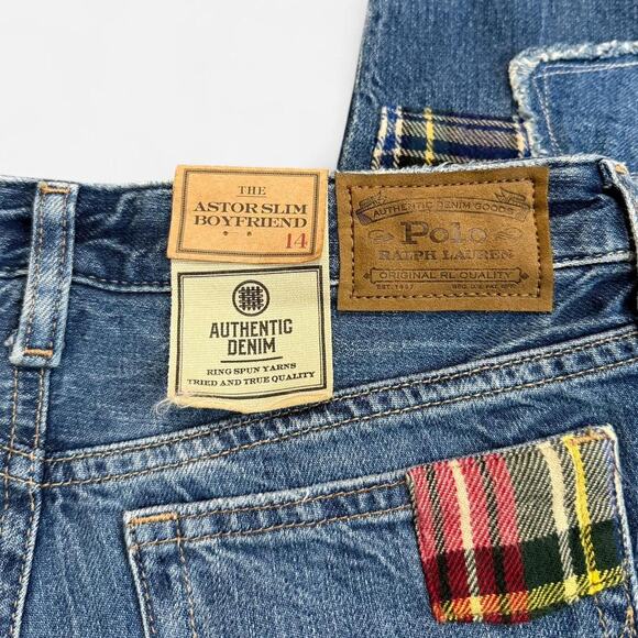 NWT Polo Ralph Lauren Astor Slim Boyfriend Plaid Patchwork Mid-Rise Jeans 14 - Picture 6 of 7